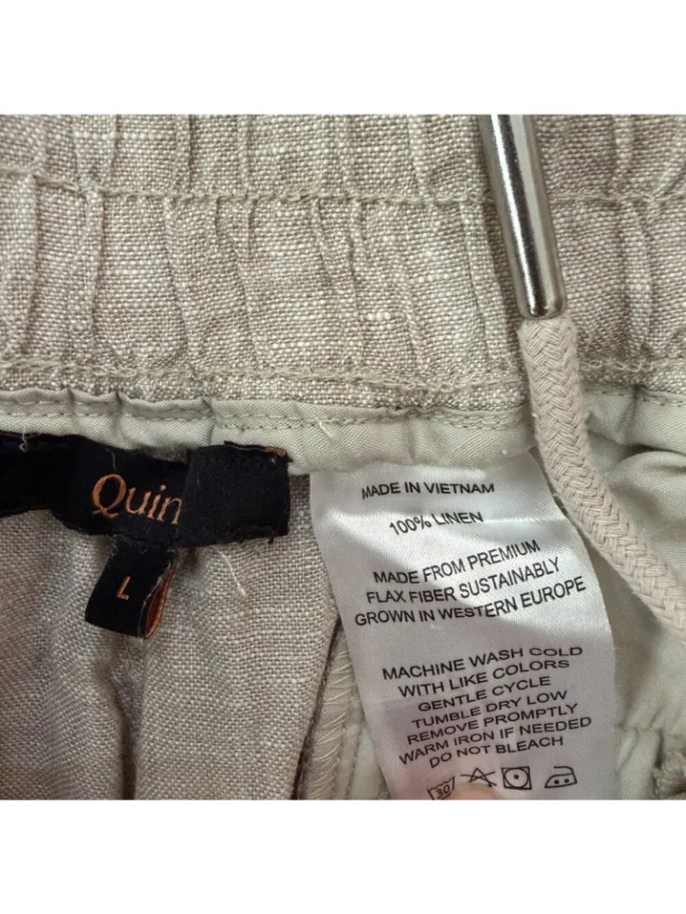 Quince 100% European Linen Wide Leg Pull On Pants LARGE Flax Beige